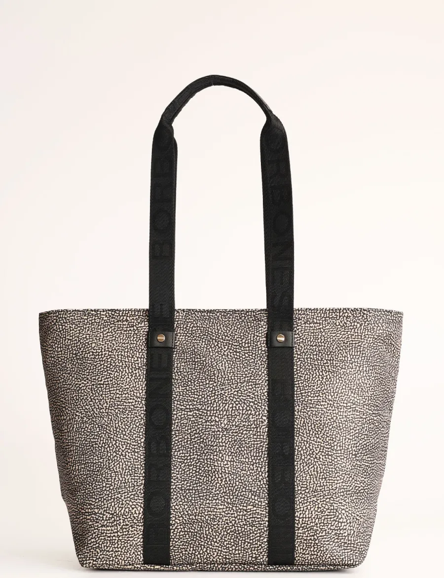 New Scalia Group Borbonese Eco Line OP print shopping bag OPNaturale/Nero