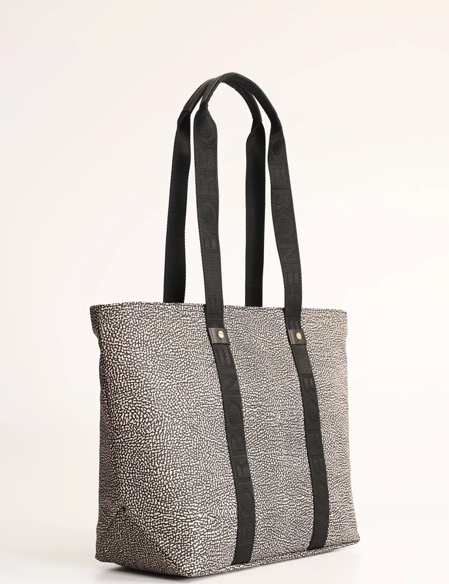 New Scalia Group Borbonese Eco Line OP print shopping bag OPNaturale/Nero