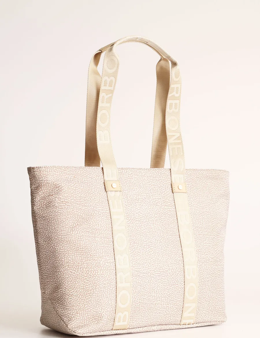 New Scalia Group Borbonese Eco Line OP print shopping bag OPNaturale/Nero