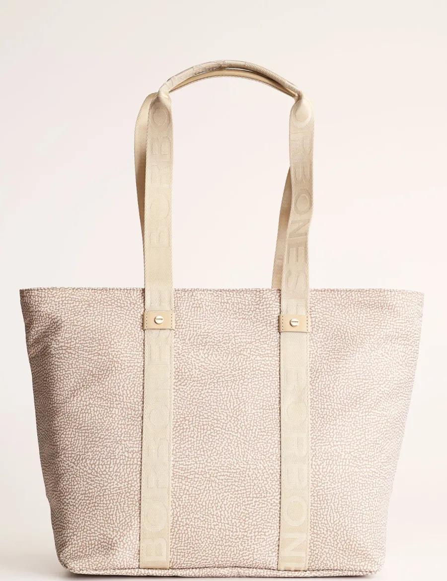 New Scalia Group Borbonese Eco Line OP print shopping bag OPNaturale/Nero