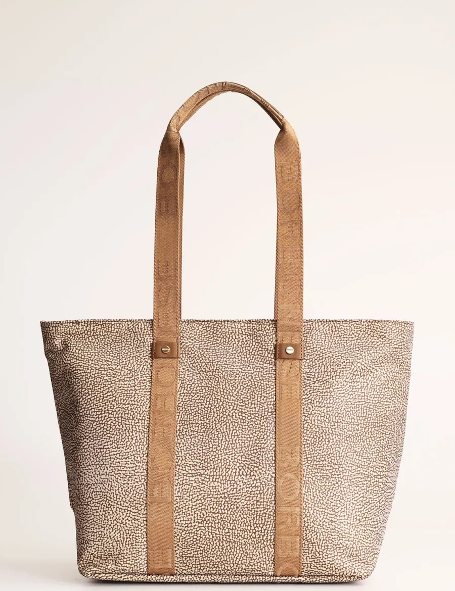New Scalia Group Borbonese Eco Line OP print shopping bag OPNaturale/Nero