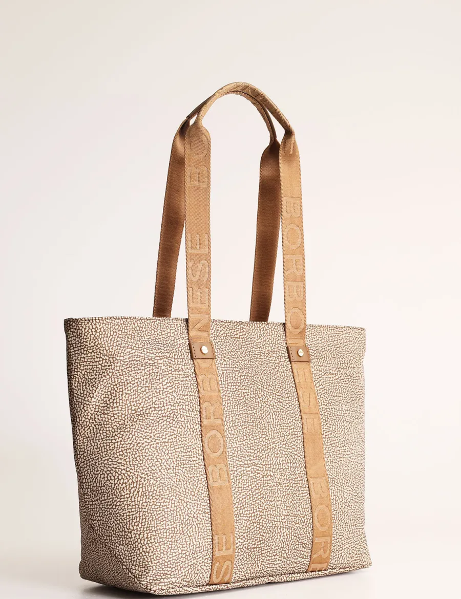 New Scalia Group Borbonese Eco Line OP print shopping bag OPNaturale/Nero