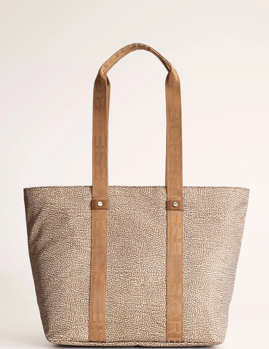 New Scalia Group Borbonese Eco Line OP print shopping bag OPNaturale/Nero