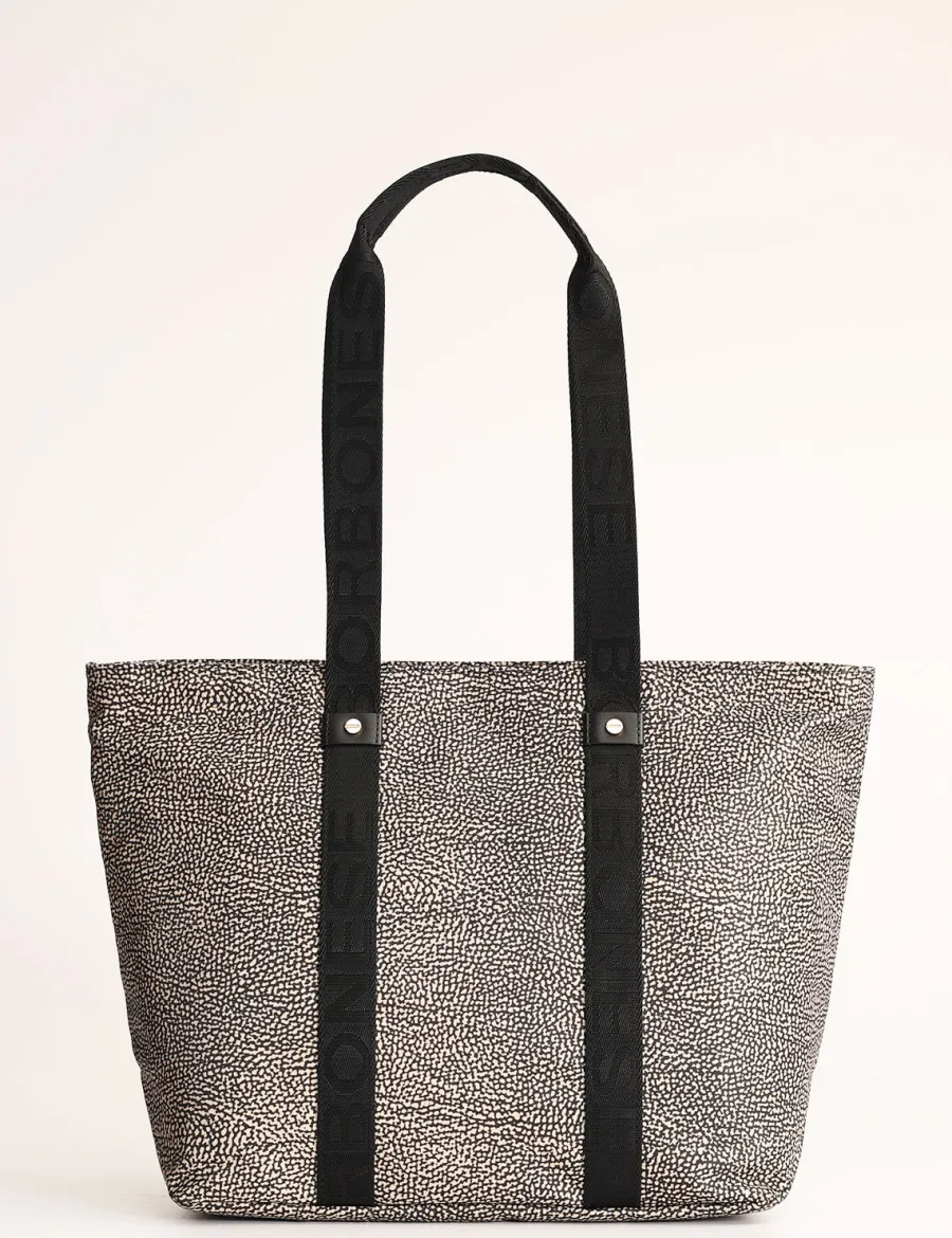 New Scalia Group Borbonese Eco Line OP print shopping bag OPNaturale/Nero
