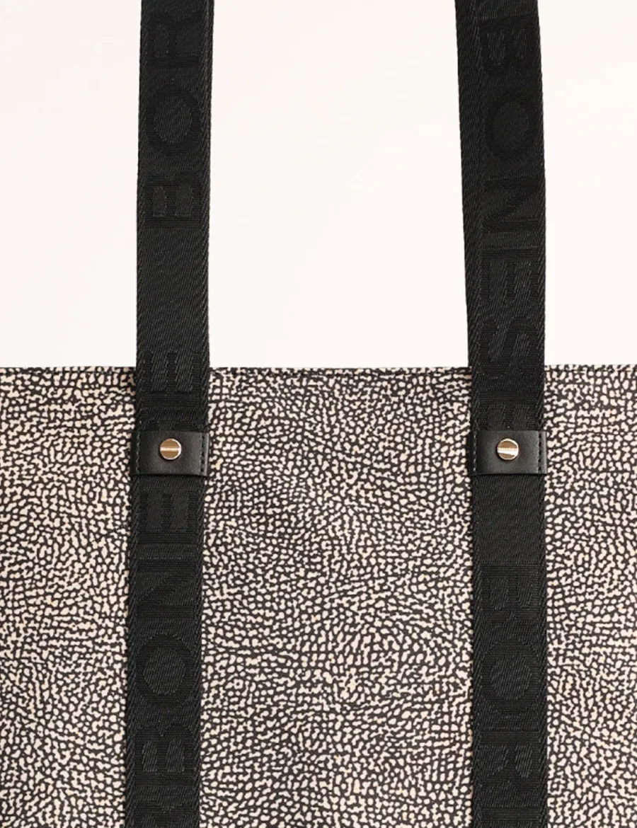 New Scalia Group Borbonese Eco Line OP print shopping bag OPNaturale/Nero