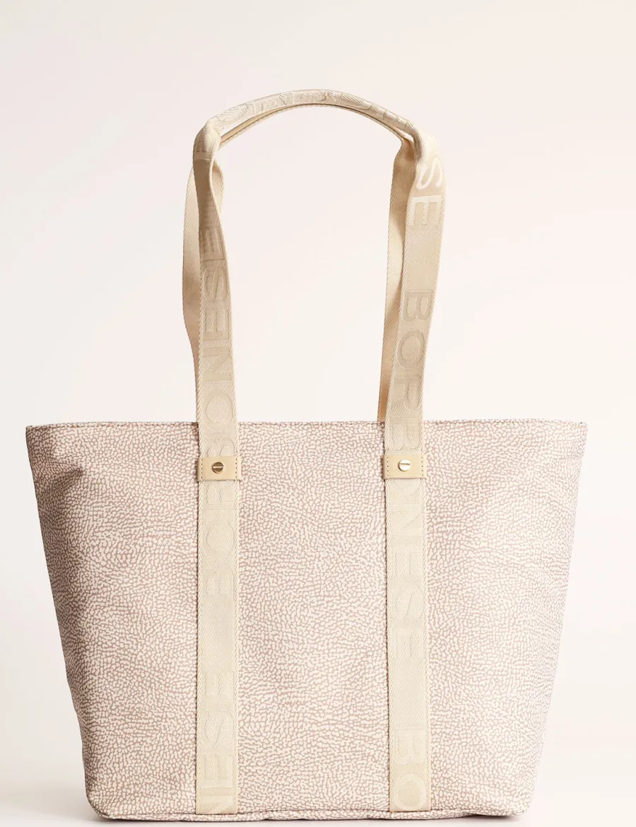 New Scalia Group Borbonese Eco Line OP print shopping bag OPNaturale/Nero