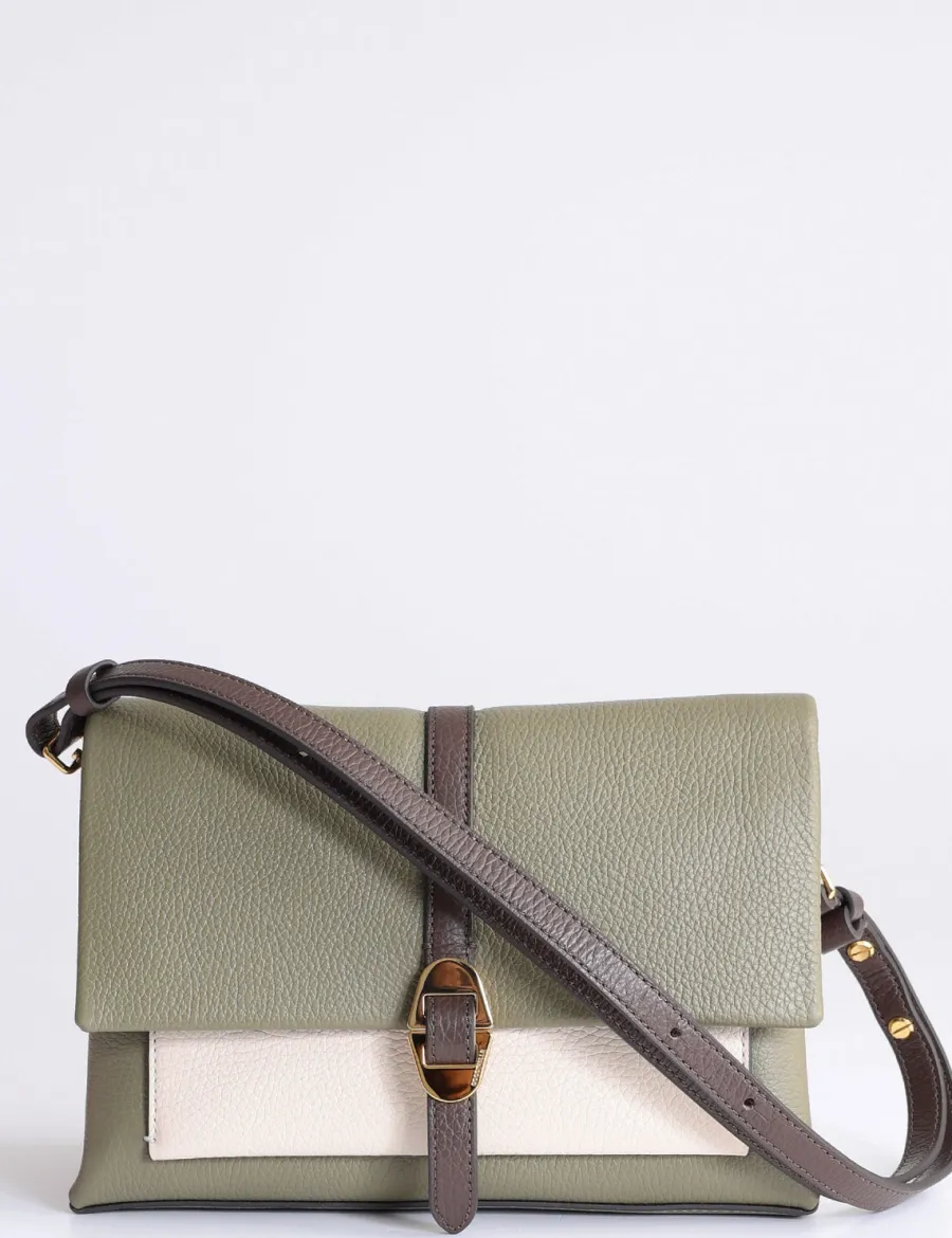 Best Scalia Group Coccinelle Dorian tricolor shoulder bag with flap NOIR/LAMBS/CUIR