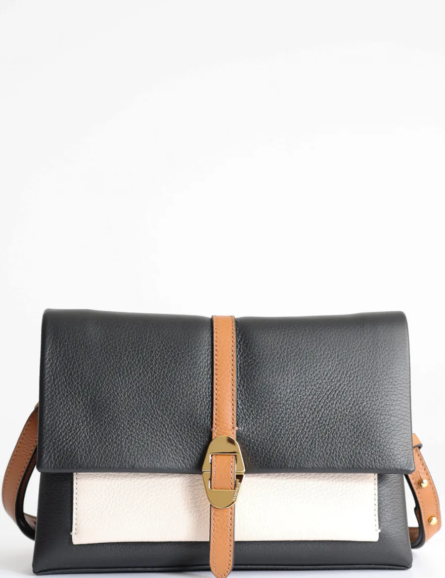 Best Scalia Group Coccinelle Dorian tricolor shoulder bag with flap NOIR/LAMBS/CUIR