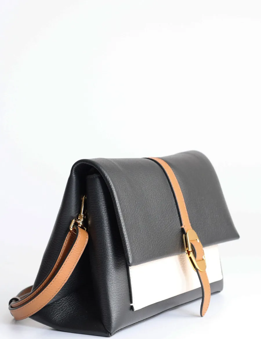 Best Scalia Group Coccinelle Dorian tricolor shoulder bag with flap NOIR/LAMBS/CUIR