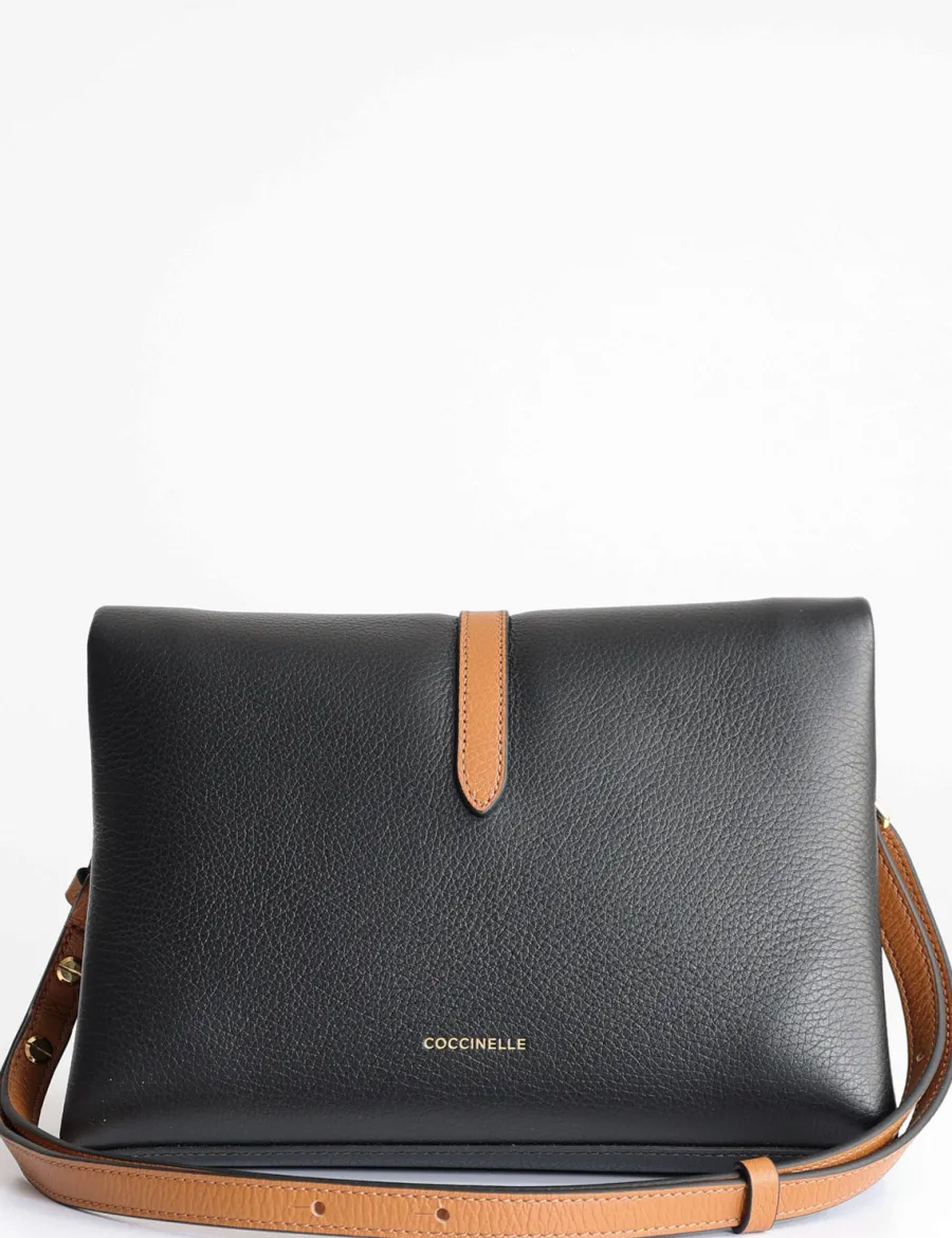 Best Scalia Group Coccinelle Dorian tricolor shoulder bag with flap NOIR/LAMBS/CUIR