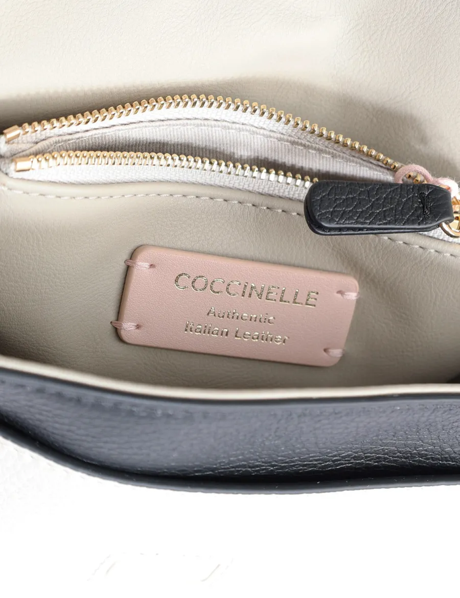 Best Scalia Group Coccinelle Dorian tricolor shoulder bag with flap NOIR/LAMBS/CUIR