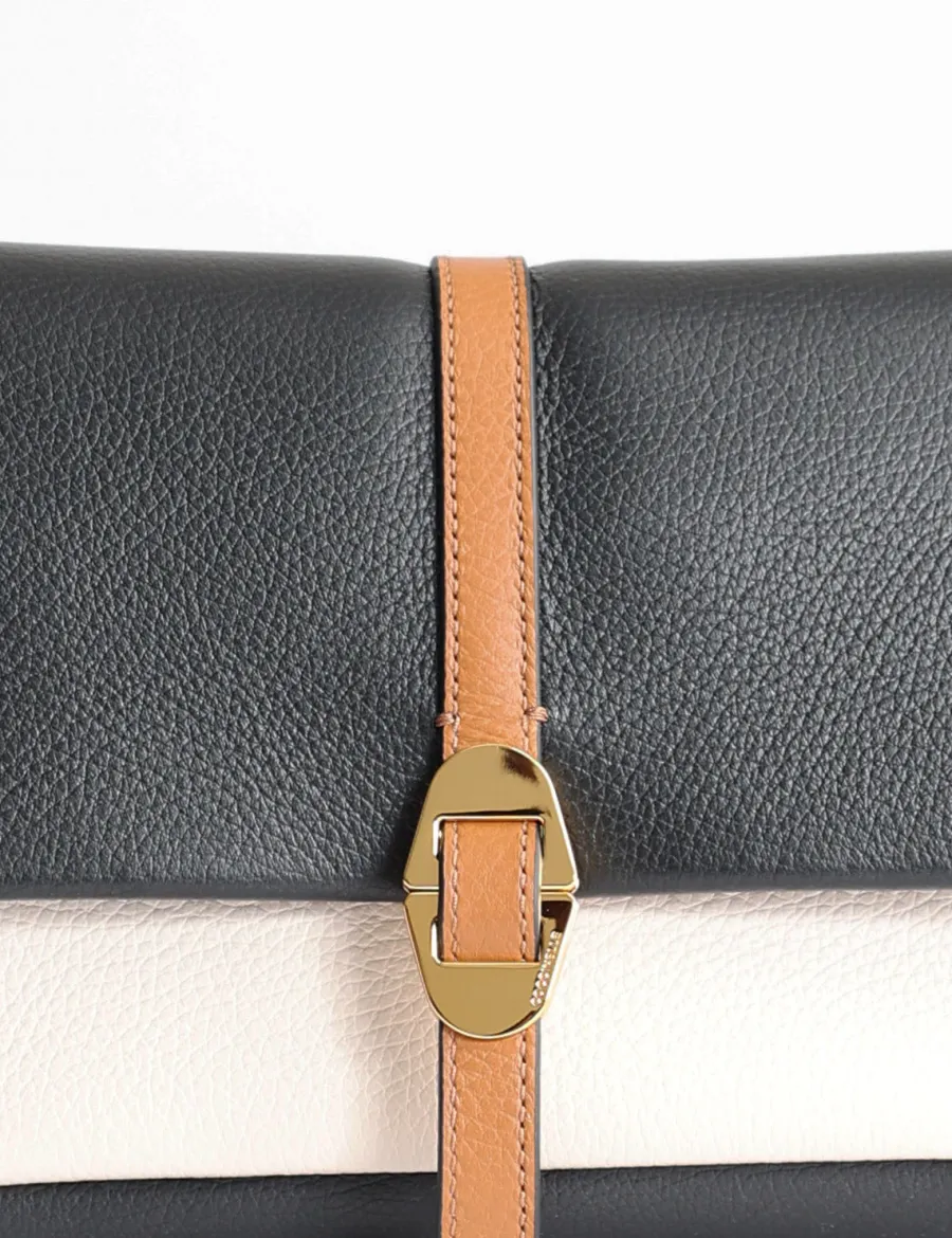 Best Scalia Group Coccinelle Dorian tricolor shoulder bag with flap NOIR/LAMBS/CUIR
