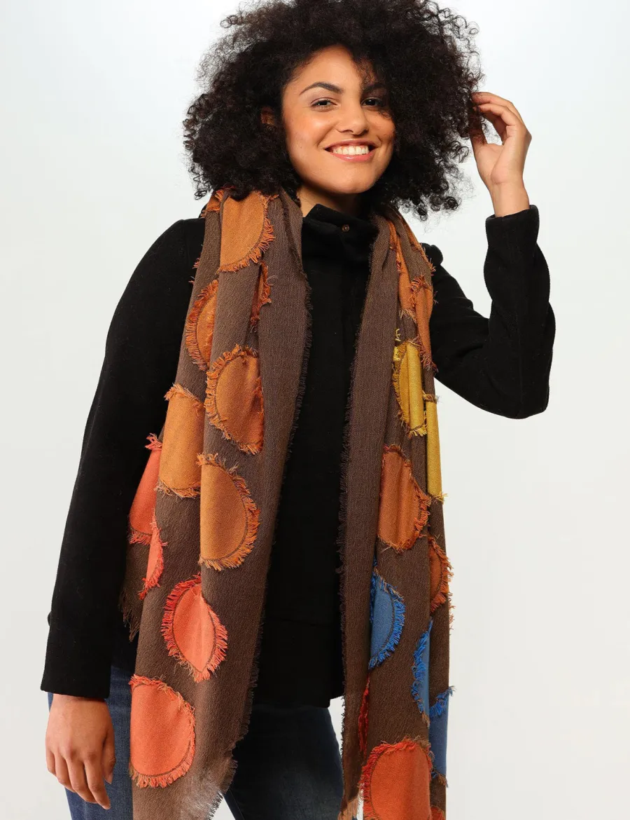 Cheap Scalia Group Fraas Breathe & Release Large Wool Blend Stole with Circles Chocolat