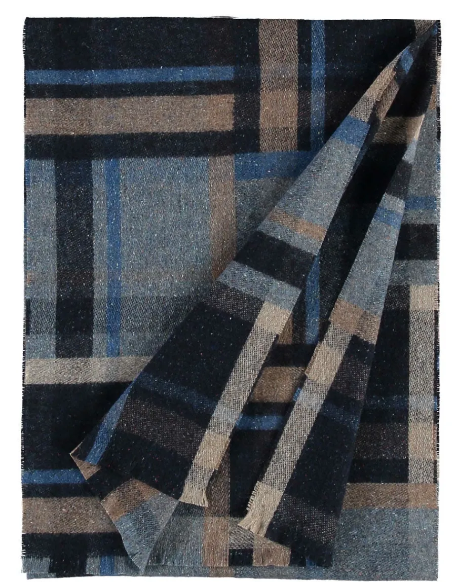 Online Scalia Group Fraas scarf in wool and silk blend with checked pattern navy