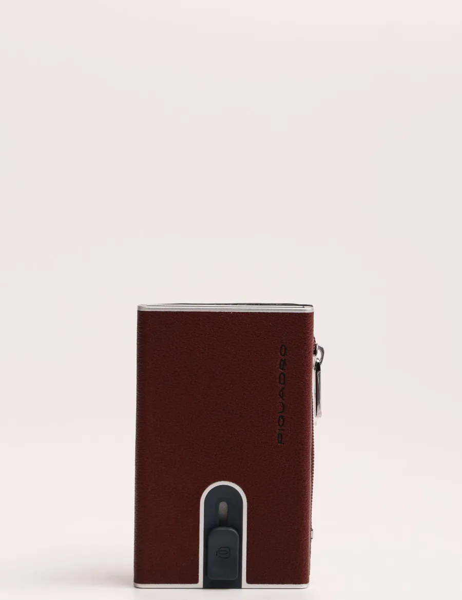 Discount Scalia Group Piquadro Black Square compact wallet card holder coin and banknote holder Cuoio