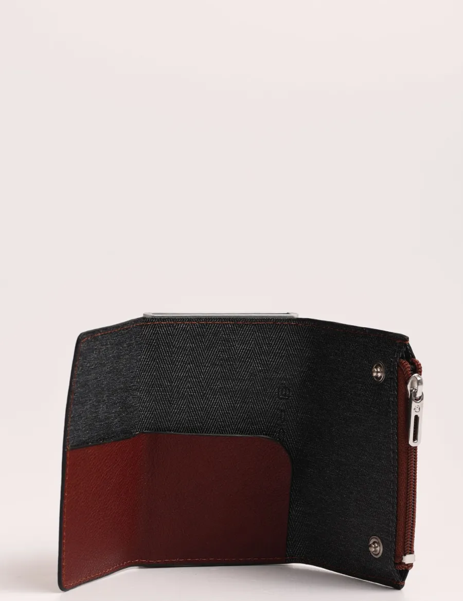 Discount Scalia Group Piquadro Black Square compact wallet card holder coin and banknote holder Cuoio