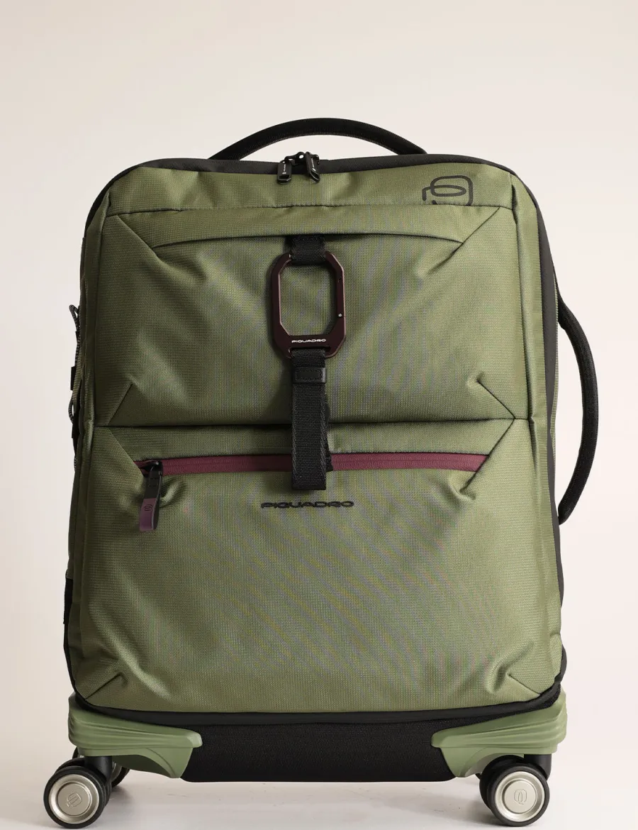 Store Scalia Group Piquadro Corner 4-wheel cabin trolley in recycled fabric Verde2