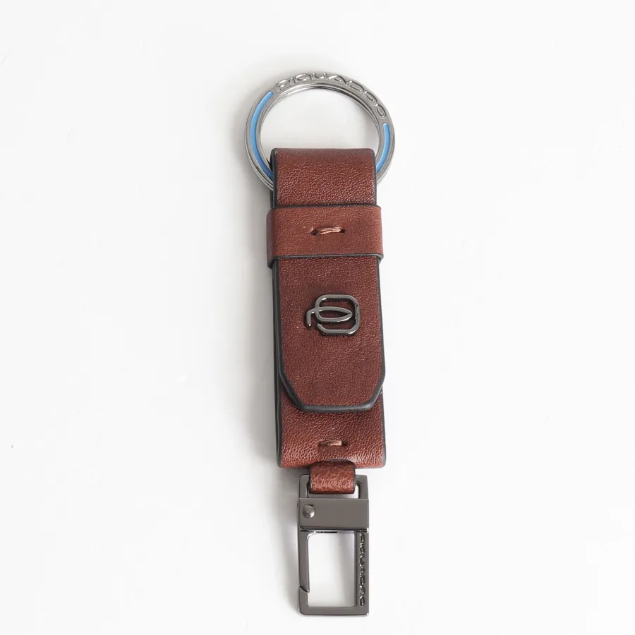 Best Scalia Group Piquadro key ring with ring and snap hook Black Square Cuoio