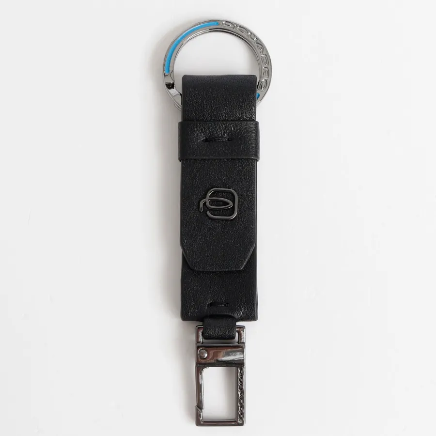Best Scalia Group Piquadro key ring with ring and snap hook Black Square Cuoio