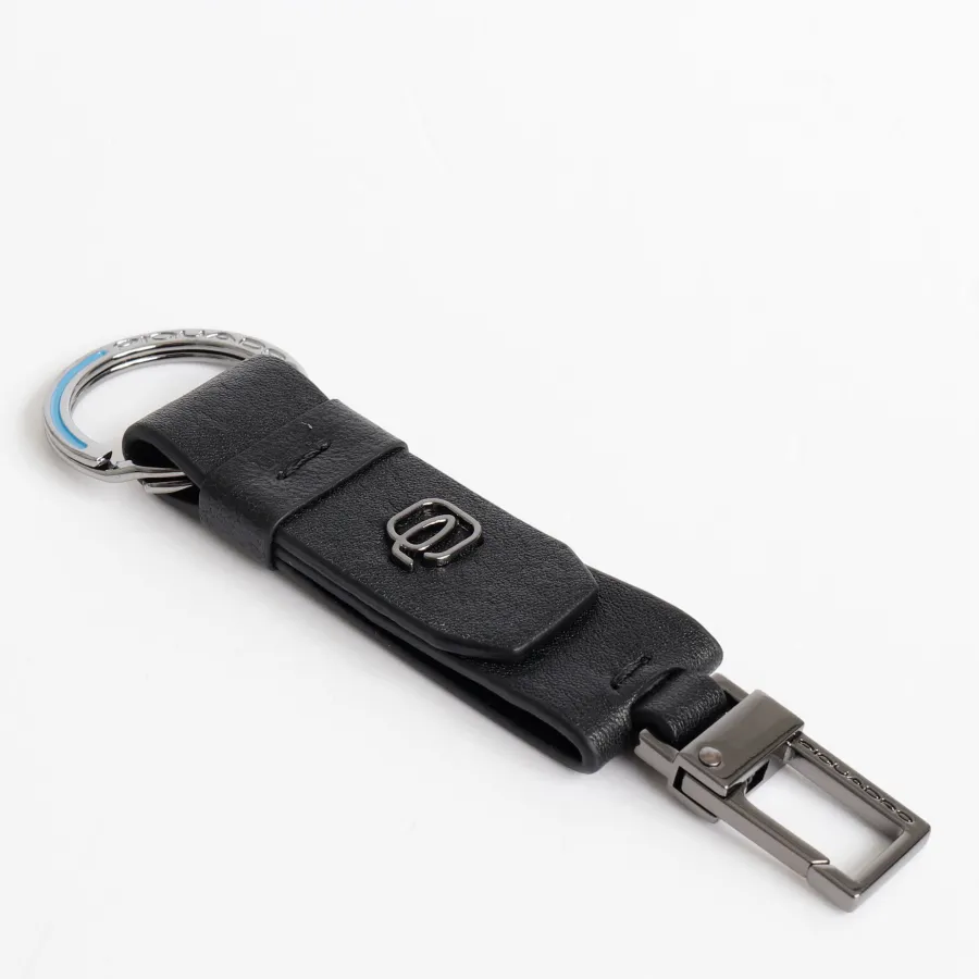 Best Scalia Group Piquadro key ring with ring and snap hook Black Square Cuoio
