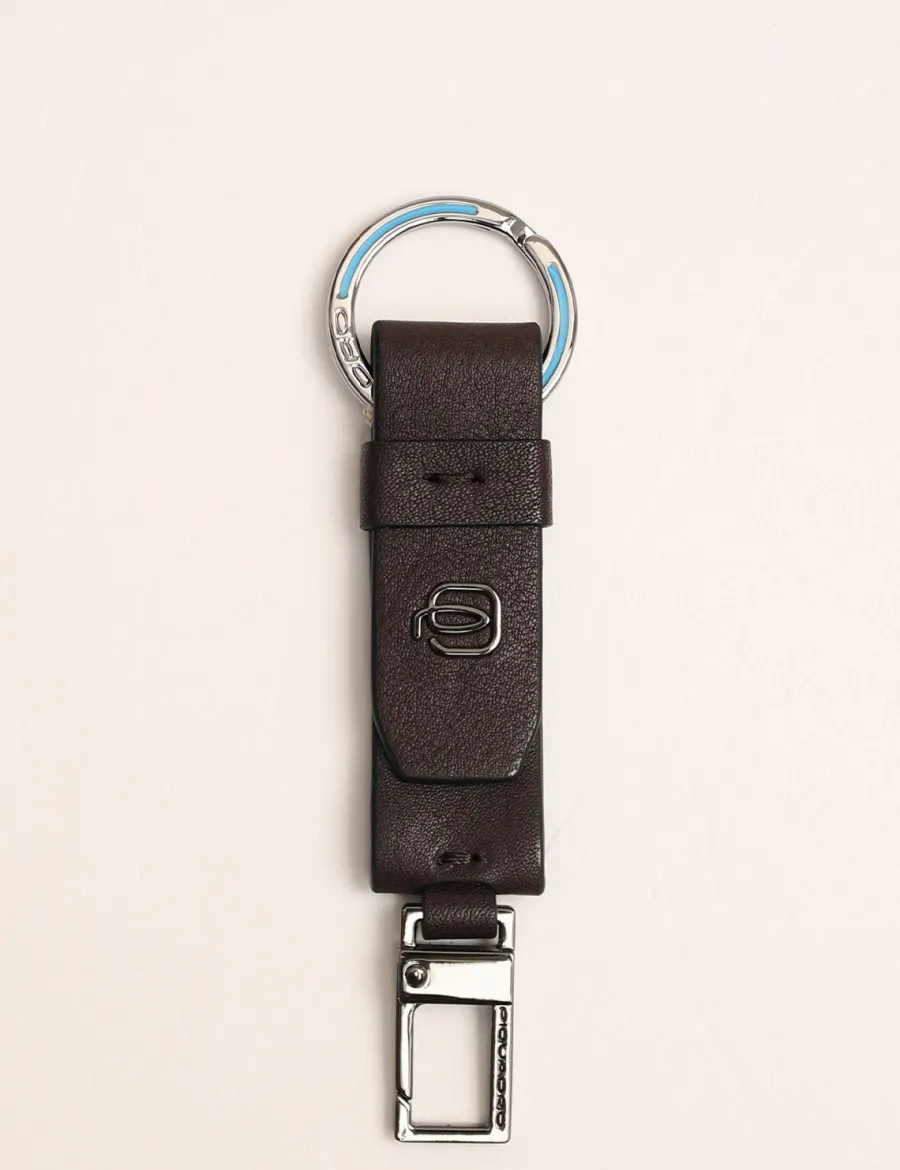Best Scalia Group Piquadro key ring with ring and snap hook Black Square Cuoio