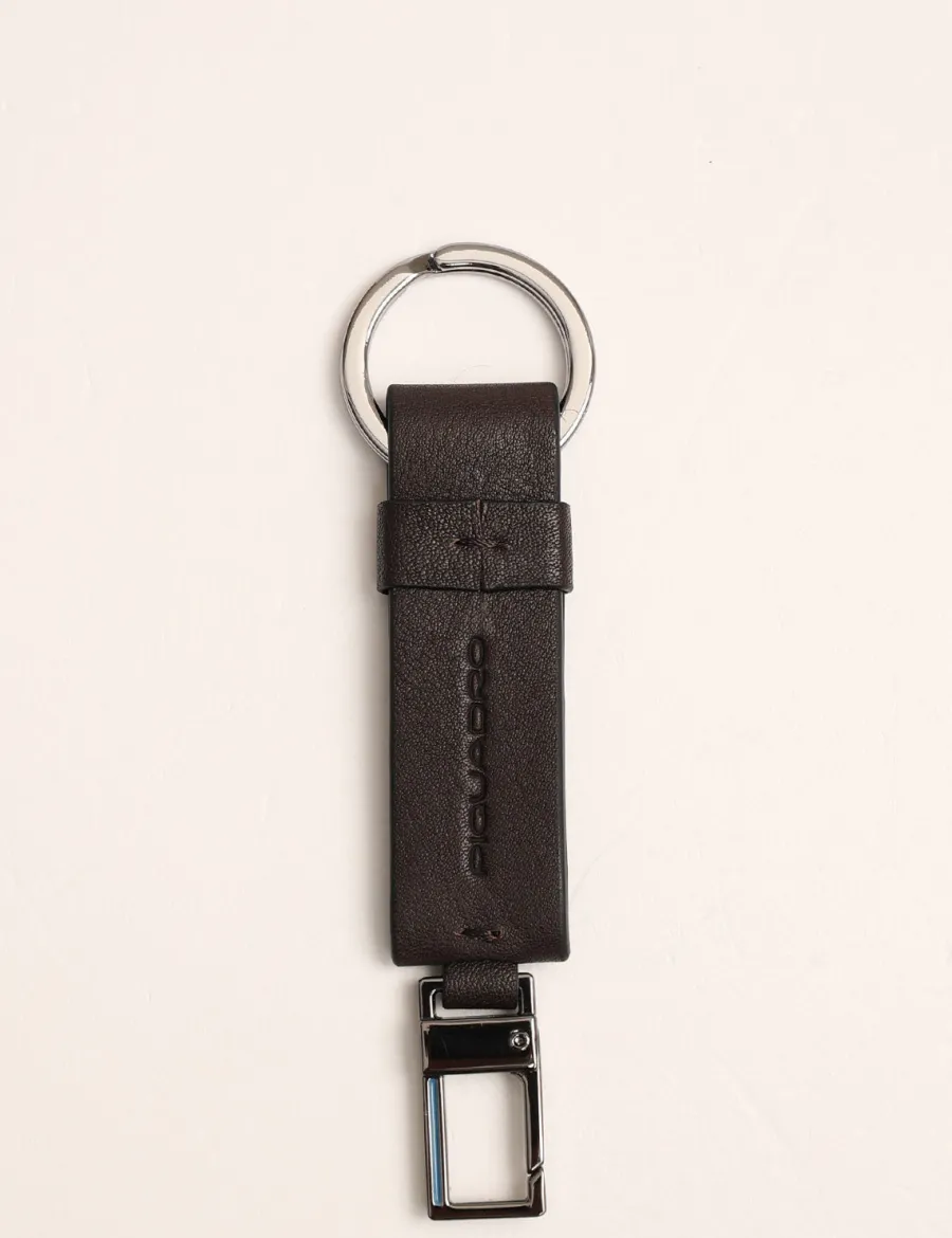 Best Scalia Group Piquadro key ring with ring and snap hook Black Square Cuoio