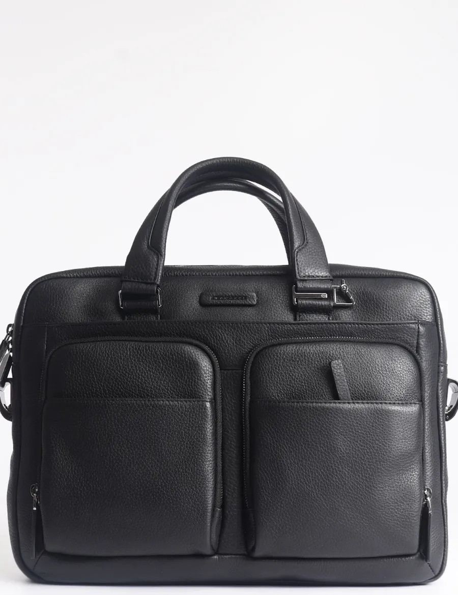 Discount Scalia Group Piquadro Modus Special slim briefcase with two handles and front pockets Nero