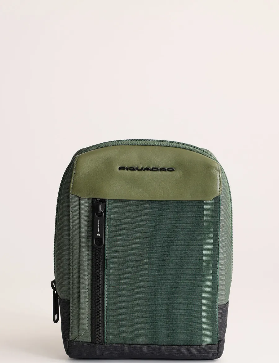 Discount Scalia Group Piquadro Steve small bag in leather and fabric Verde