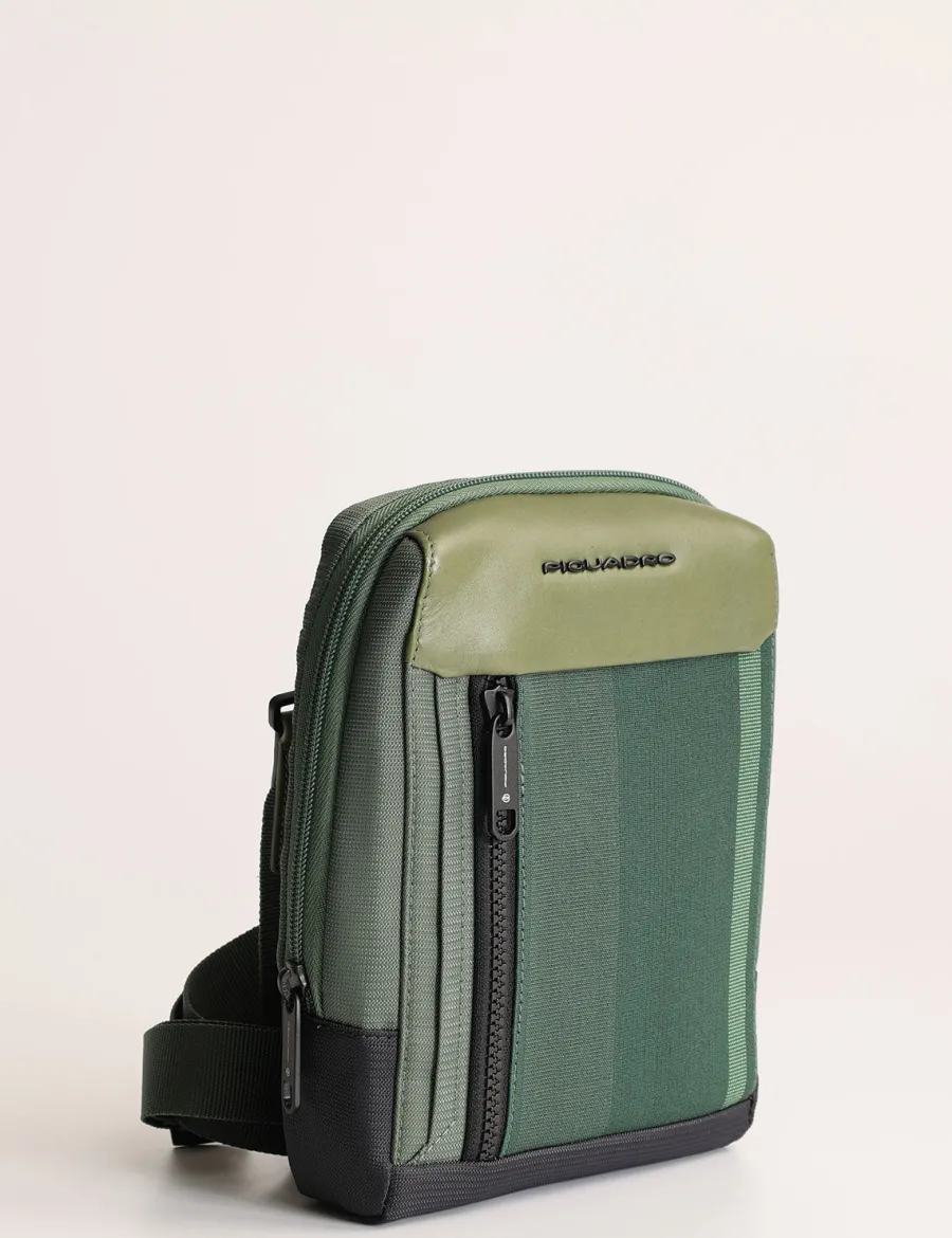 Discount Scalia Group Piquadro Steve small bag in leather and fabric Verde