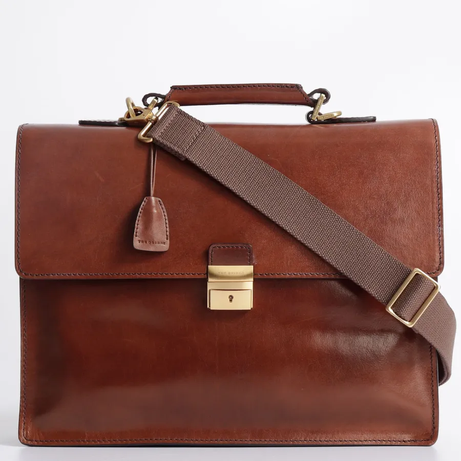 Fashion Scalia Group The Bridge Briefcase with Flap and Shoulder Strap Story Uomo Cuoio