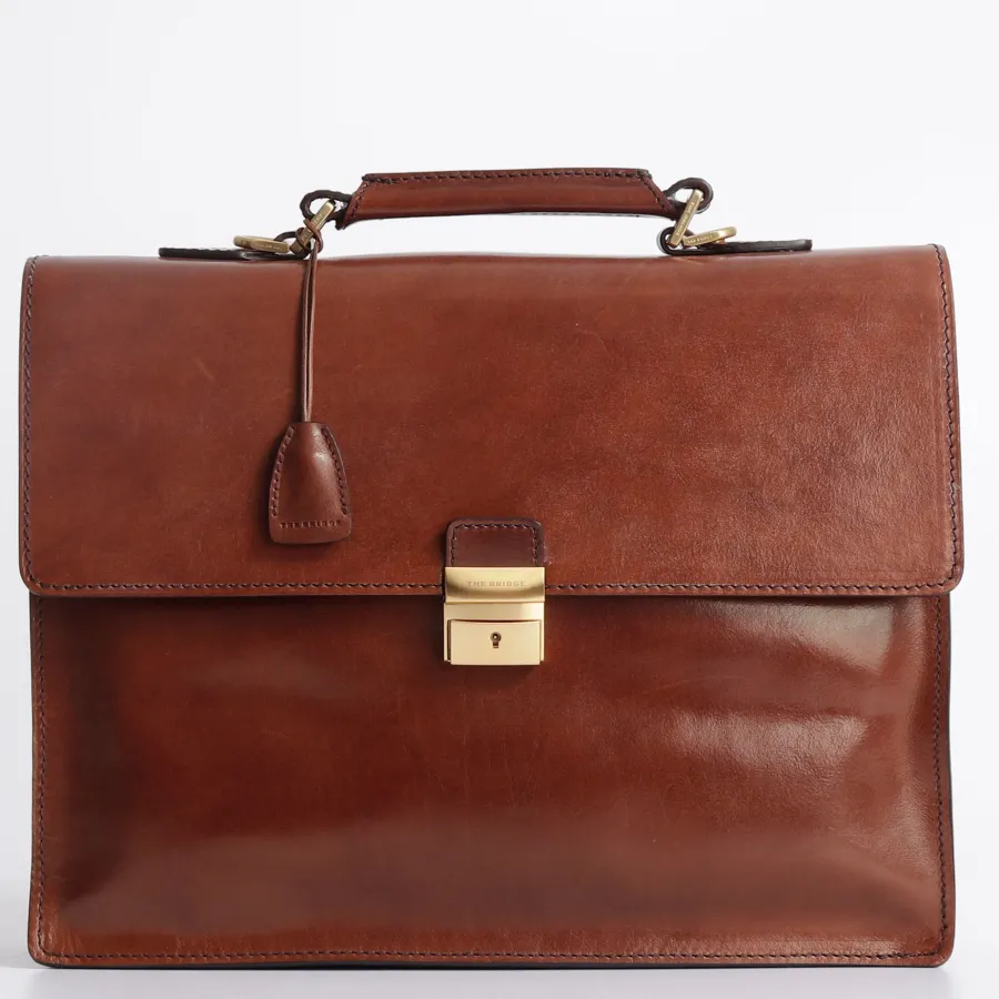Fashion Scalia Group The Bridge Briefcase with Flap and Shoulder Strap Story Uomo Cuoio