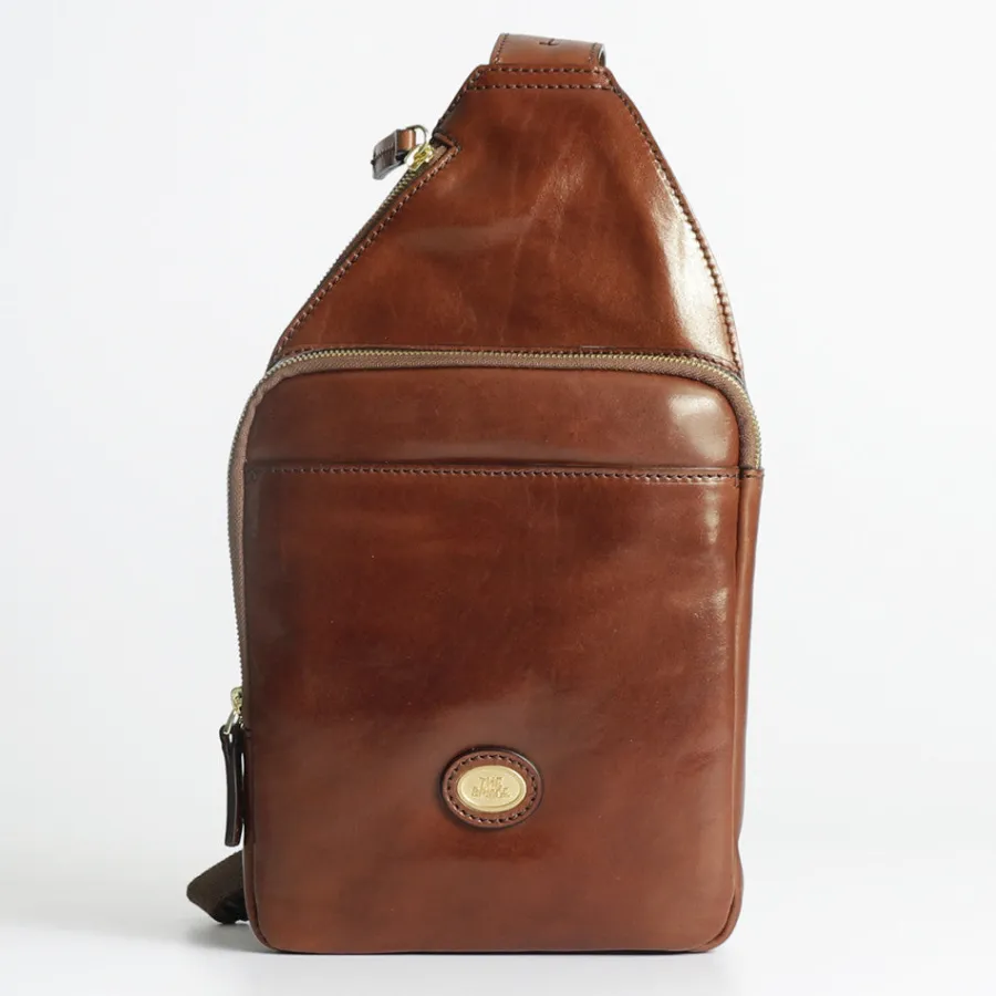 New Scalia Group The Bridge Story Uomo One-Shoulder Bag with 3 External Pockets Cuoio
