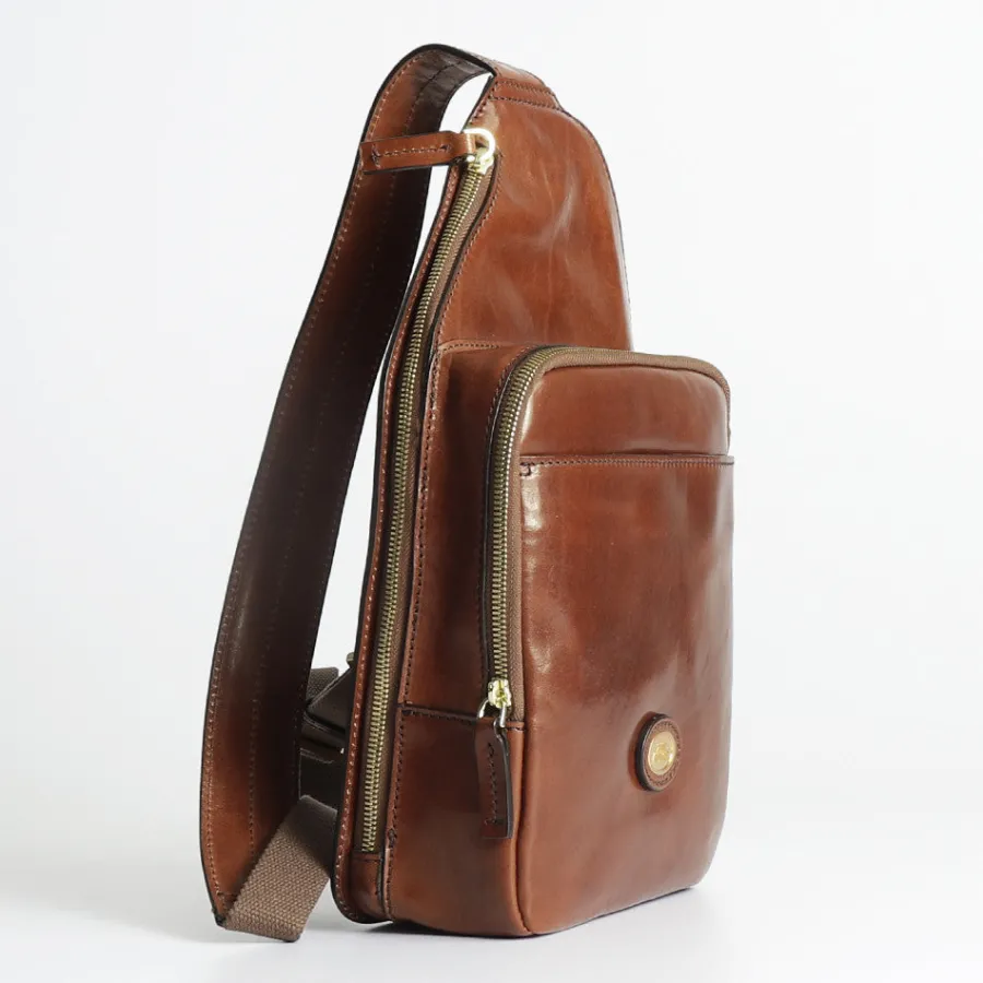 New Scalia Group The Bridge Story Uomo One-Shoulder Bag with 3 External Pockets Cuoio